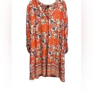 Floral Orange Long Sleeve Dress PXL
